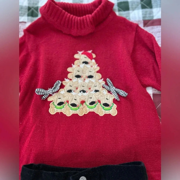 b.t. kids Christmas Reindeer Embroidered Knit Red Sweater & Black Corduroys Sz 4 - Picture 3 of 6